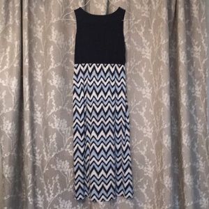 Three Pink Hearts Navy & White Maxi Dress SZ 16